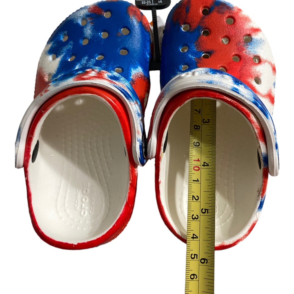 Crocs Kids Classic Toldder Tie-Dye Graphic Clog Blue/ Red/ White Size C5 - Picture 13 of 16